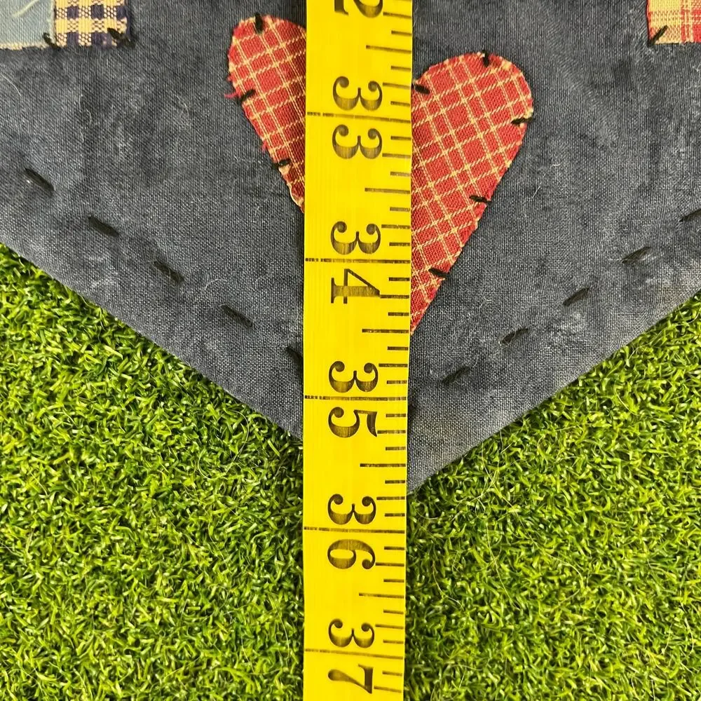 Vintage Primitive Country Table Runner Houses Hearts Applique Woven Folk Art